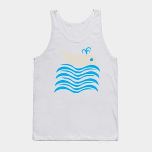 Whale Swimming Ocean Waves Cartoon Tank Top